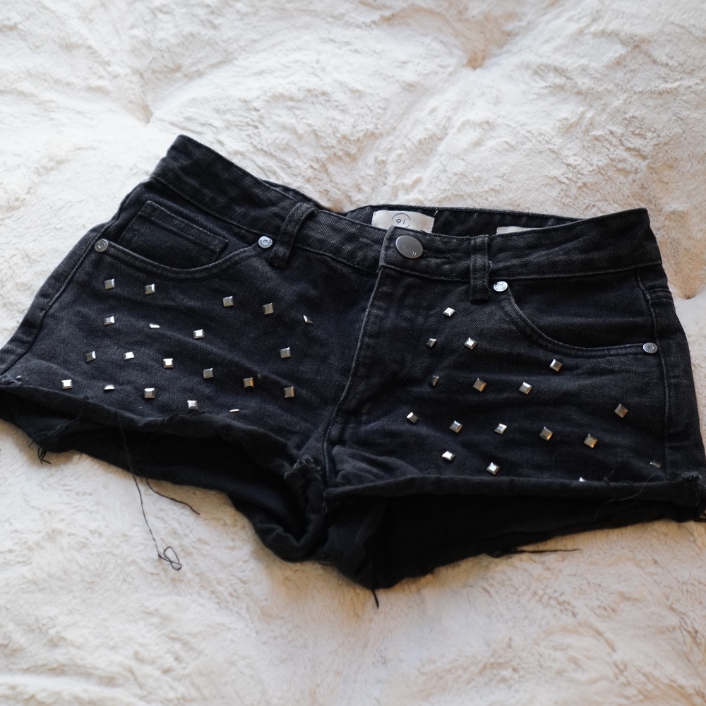 Cotton On "Mid Saturday" black studded shorts